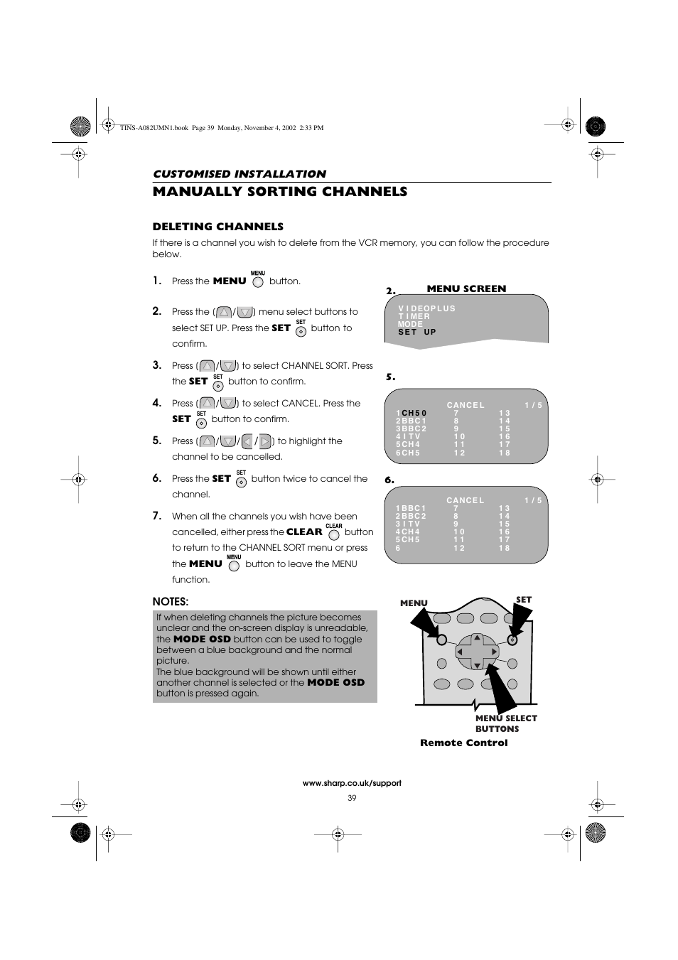 Manually sorting channels | Sharp VC-MH835HM User Manual | Page 41 / 54