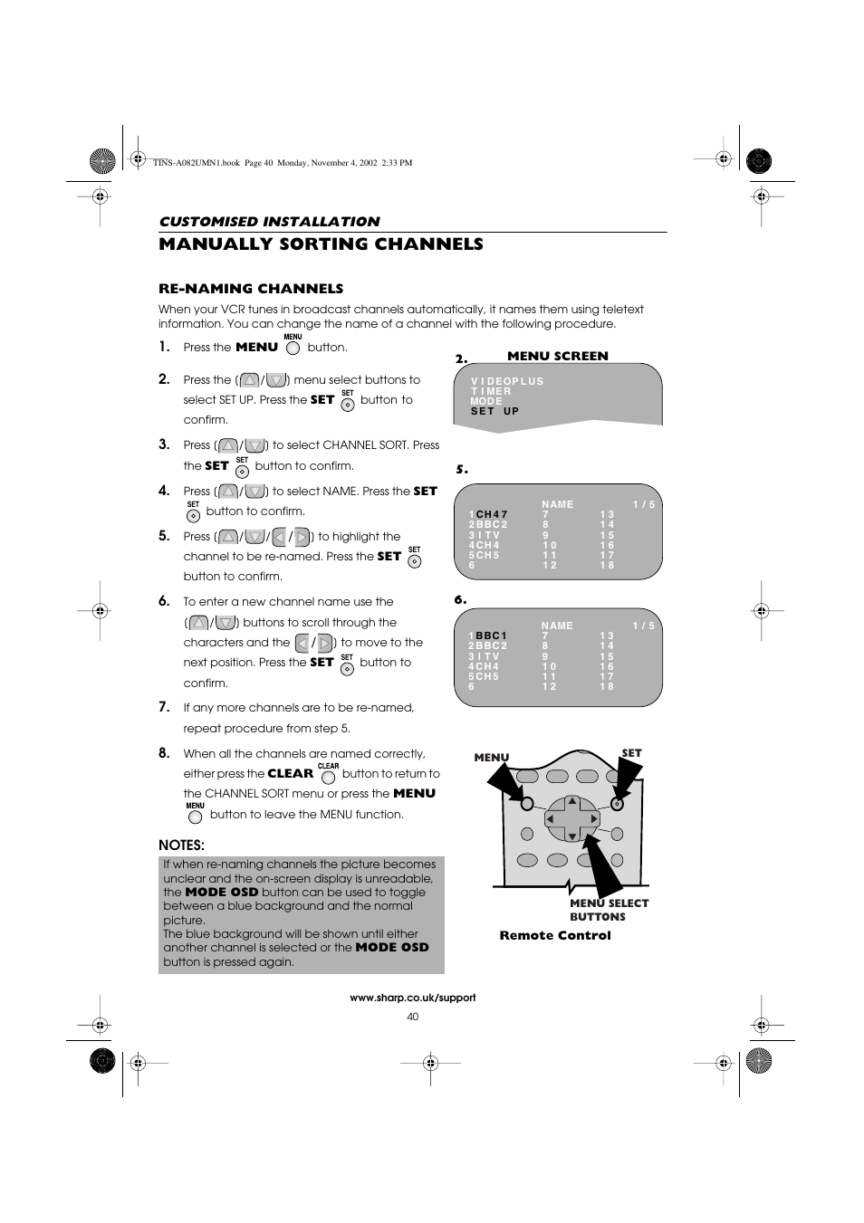 Manually sorting channels | Sharp VC-MH835HM User Manual | Page 42 / 54