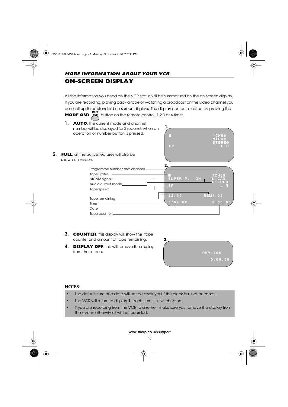 On-screen display | Sharp VC-MH835HM User Manual | Page 45 / 54