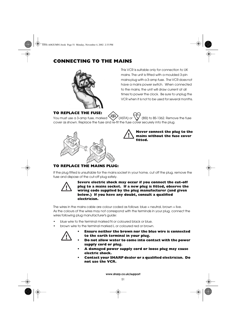 Connecting to the mains | Sharp VC-MH835HM User Manual | Page 53 / 54