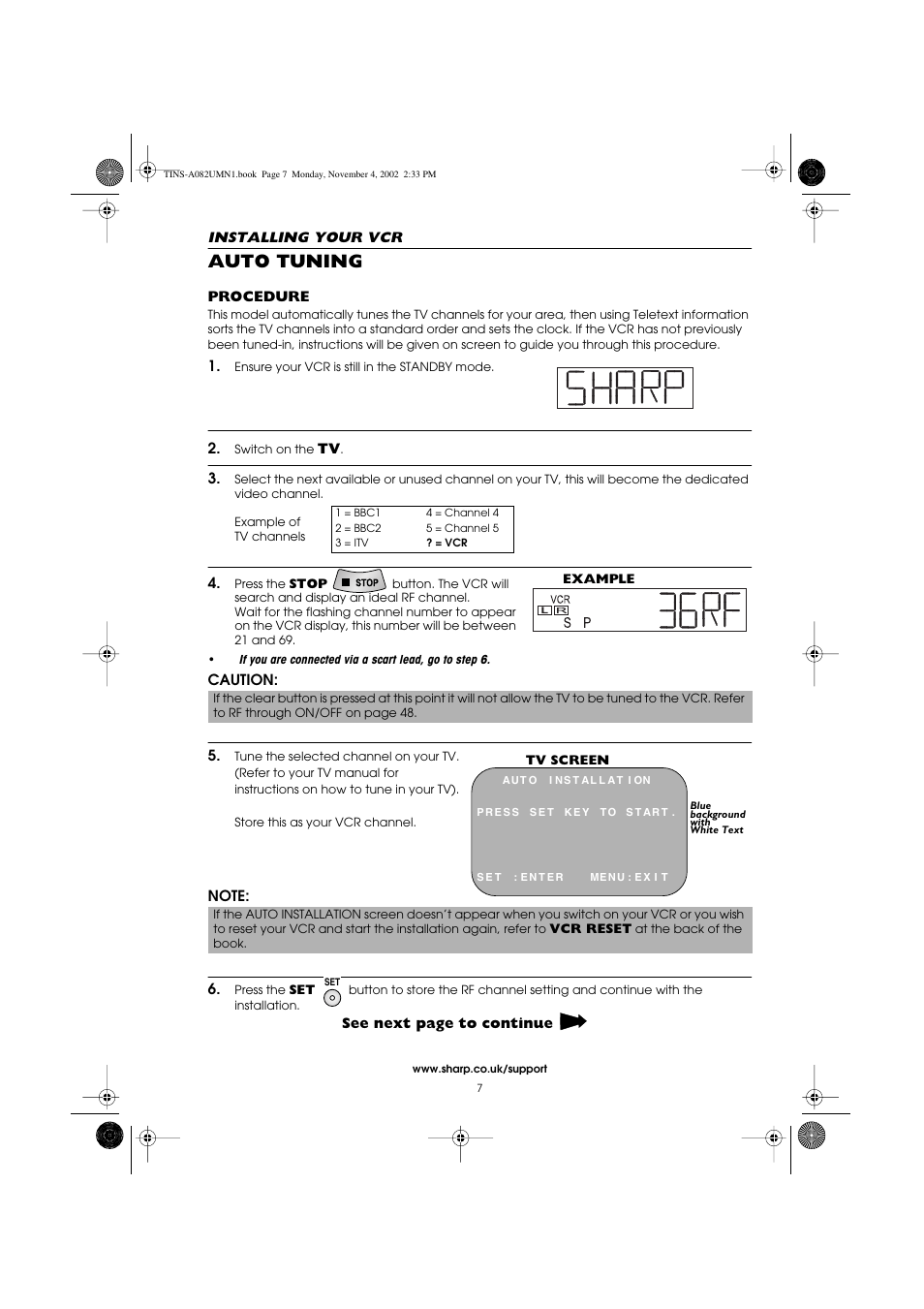 Auto tuning | Sharp VC-MH835HM User Manual | Page 9 / 54