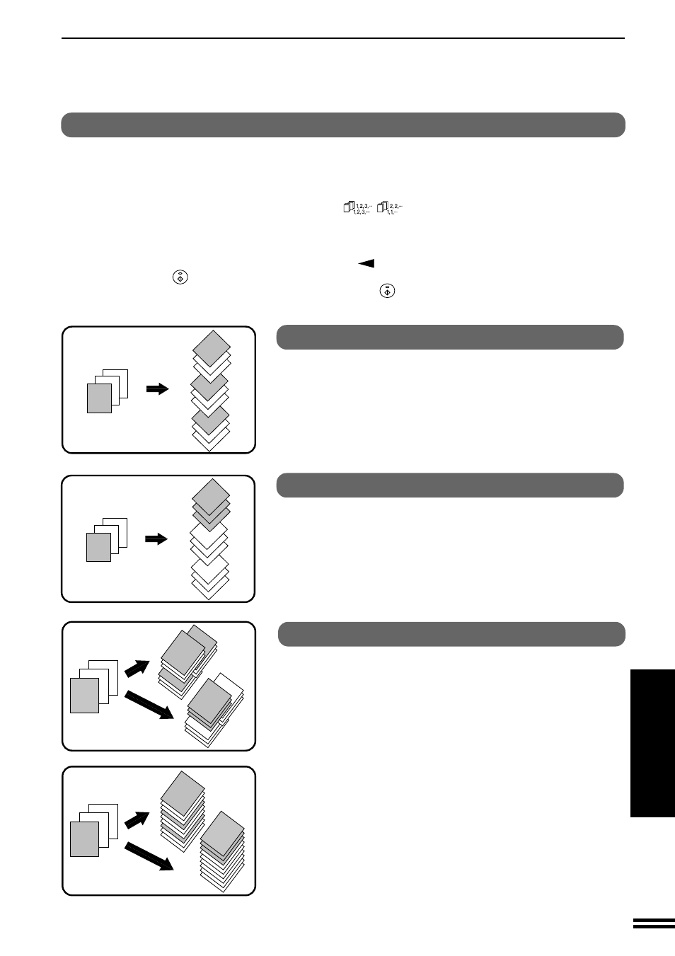 Sort/group, Electronic sorting kit (ar-eb3), Sort mode | Group mode, Offset stack | Sharp AR-163 User Manual | Page 61 / 80