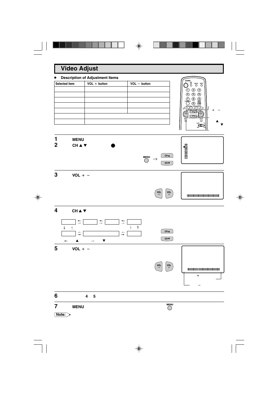 Video adjust | Sharp 27F543 User Manual | Page 12 / 59