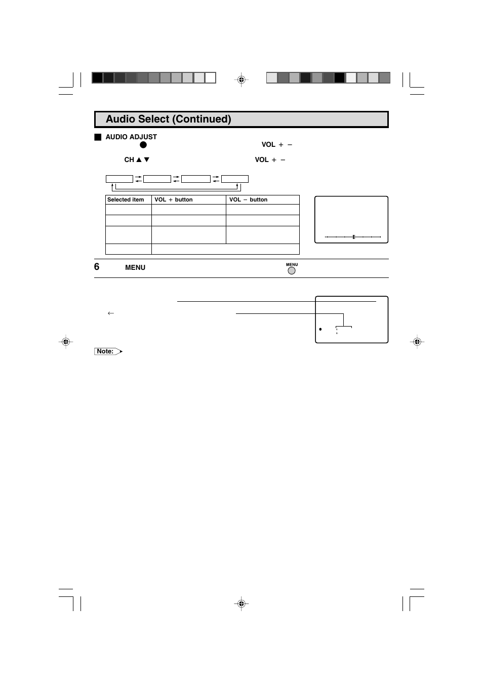 Audio select (continued) | Sharp 27F543 User Manual | Page 14 / 59