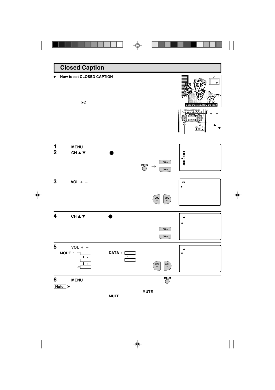 Closed caption | Sharp 27F543 User Manual | Page 15 / 59