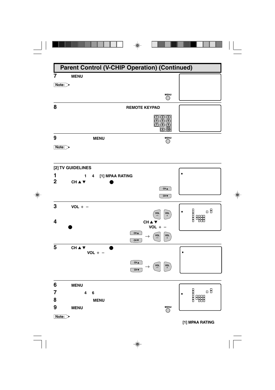 Parent control (v-chip operation) (continued), 2] tv guidelines | Sharp 27F543 User Manual | Page 19 / 59