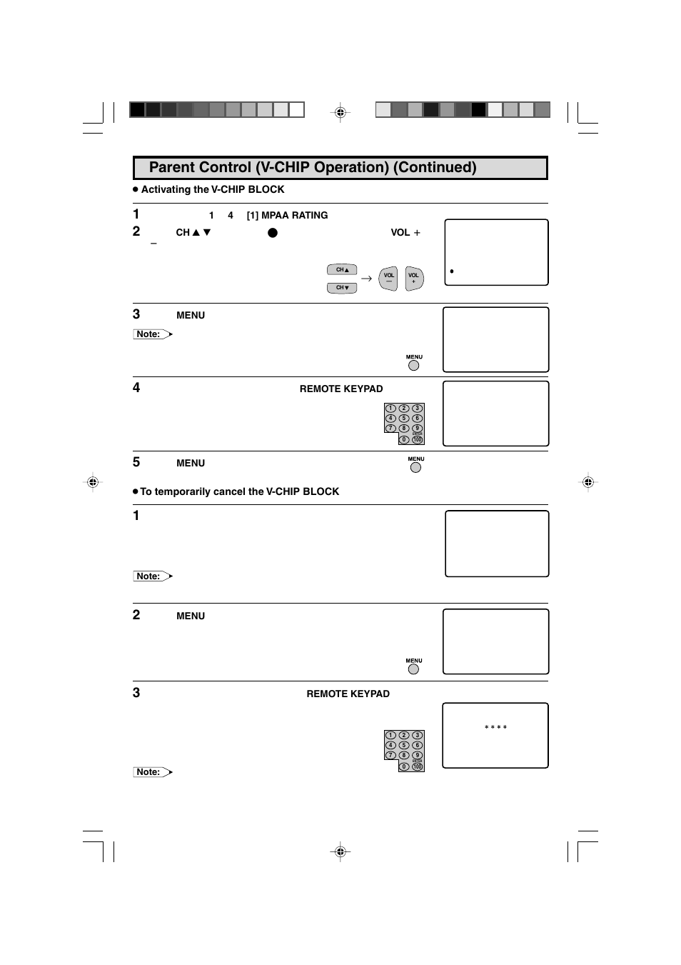 Parent control (v-chip operation) (continued) | Sharp 27F543 User Manual | Page 22 / 59