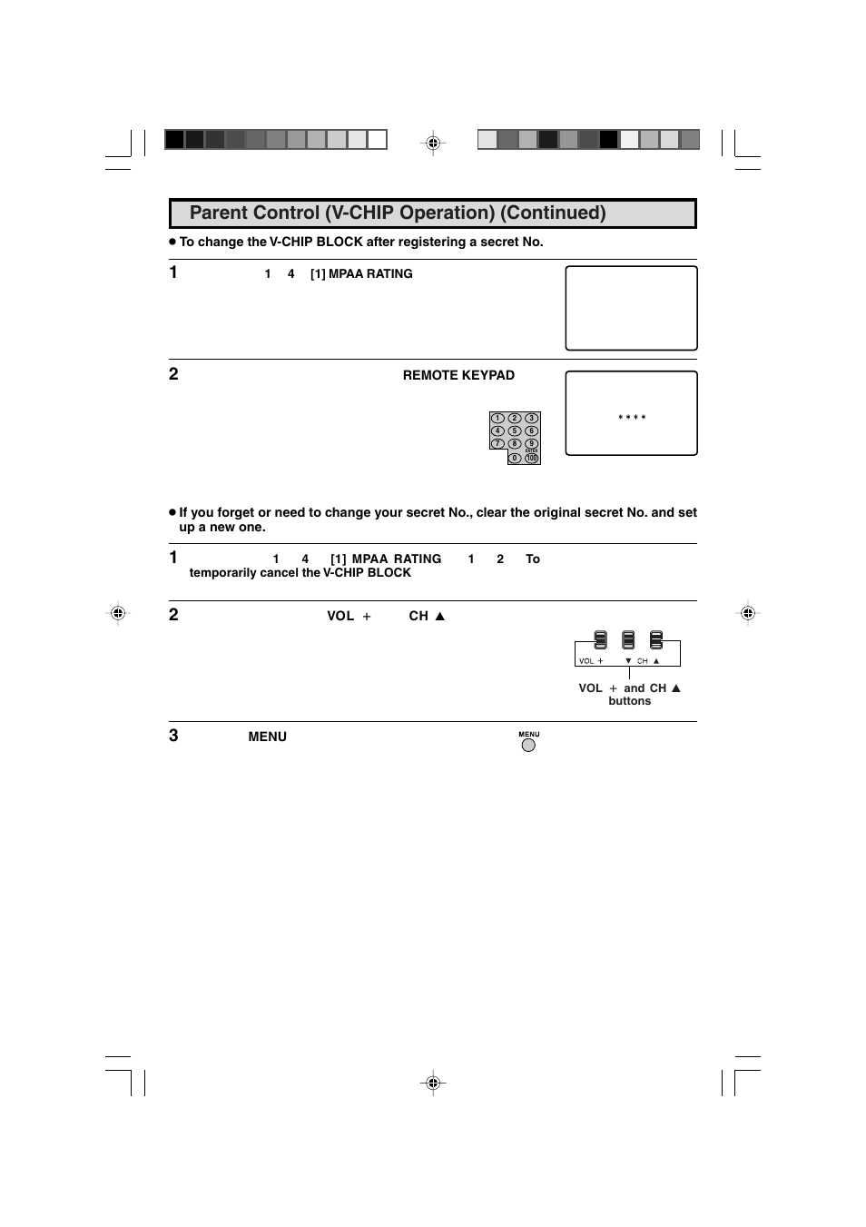Parent control (v-chip operation) (continued) | Sharp 27F543 User Manual | Page 23 / 59