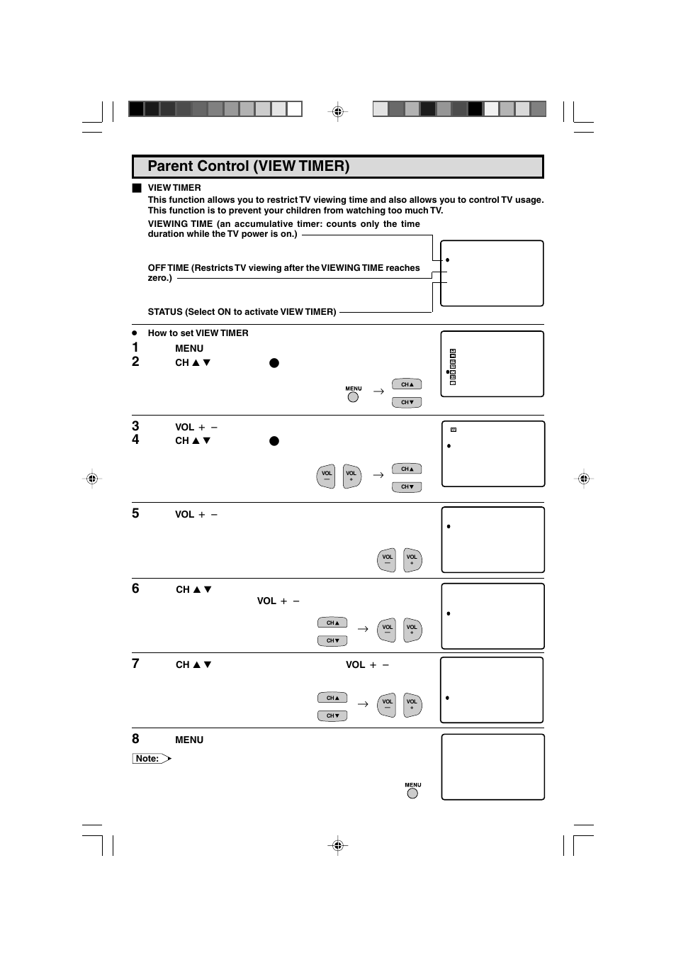 Parent control (view timer) | Sharp 27F543 User Manual | Page 24 / 59