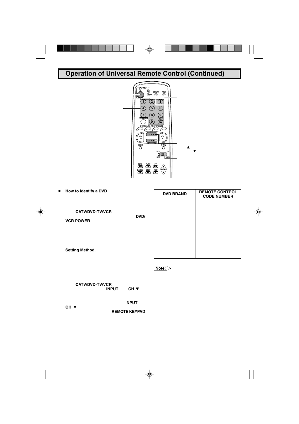 Operation of universal remote control (continued) | Sharp 27F543 User Manual | Page 43 / 59