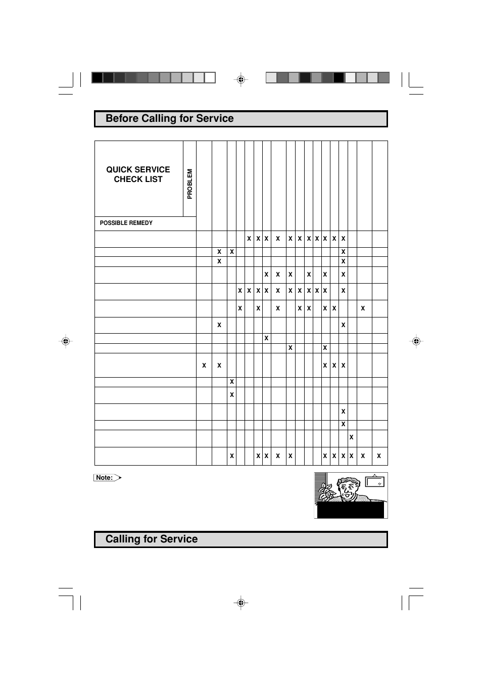 Before calling for service, Calling for service, Quick service check list | Sharp 27F543 User Manual | Page 45 / 59