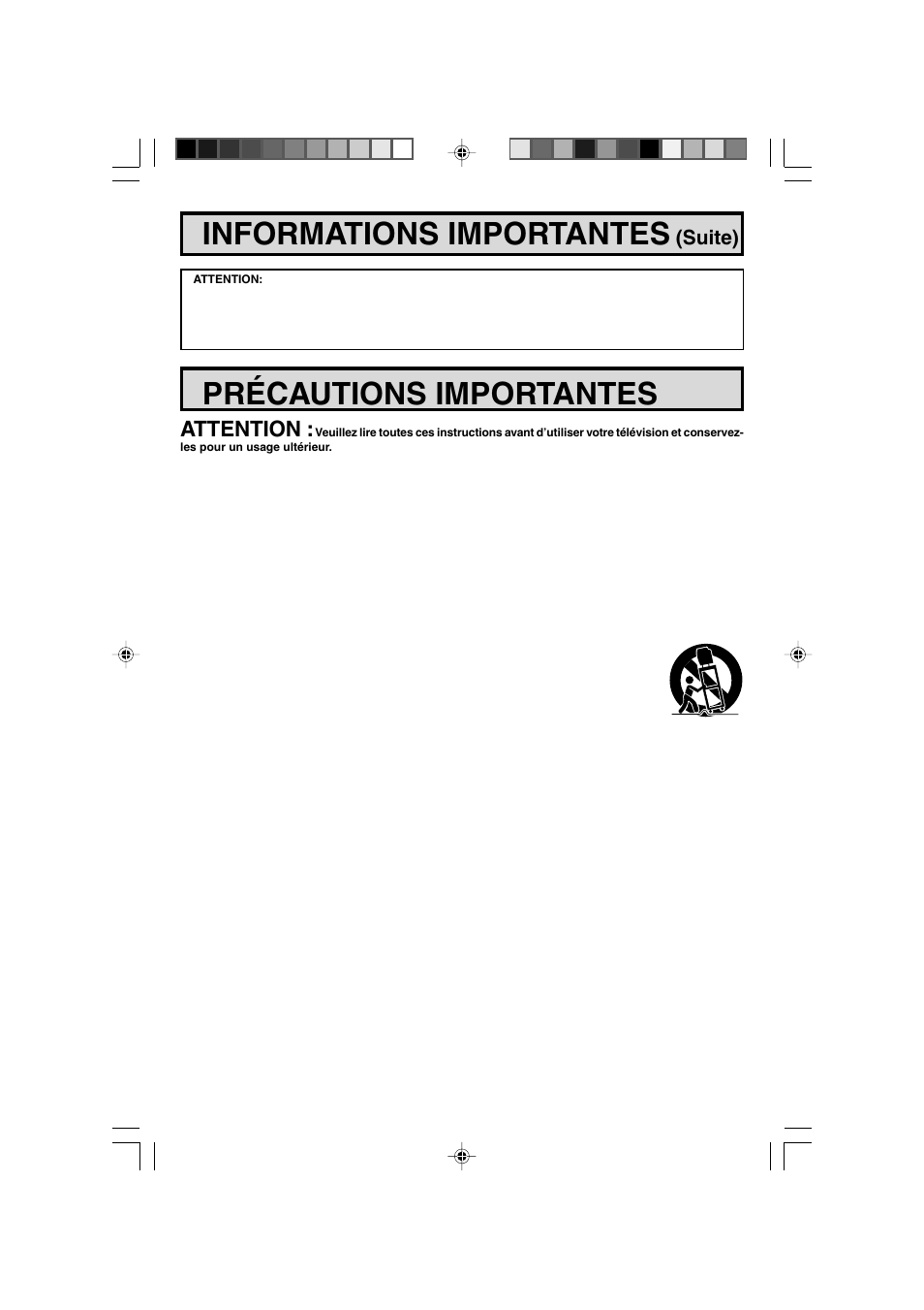 Informations importantes, Précautions importantes, Attention | Suite) | Sharp 27F543 User Manual | Page 54 / 59