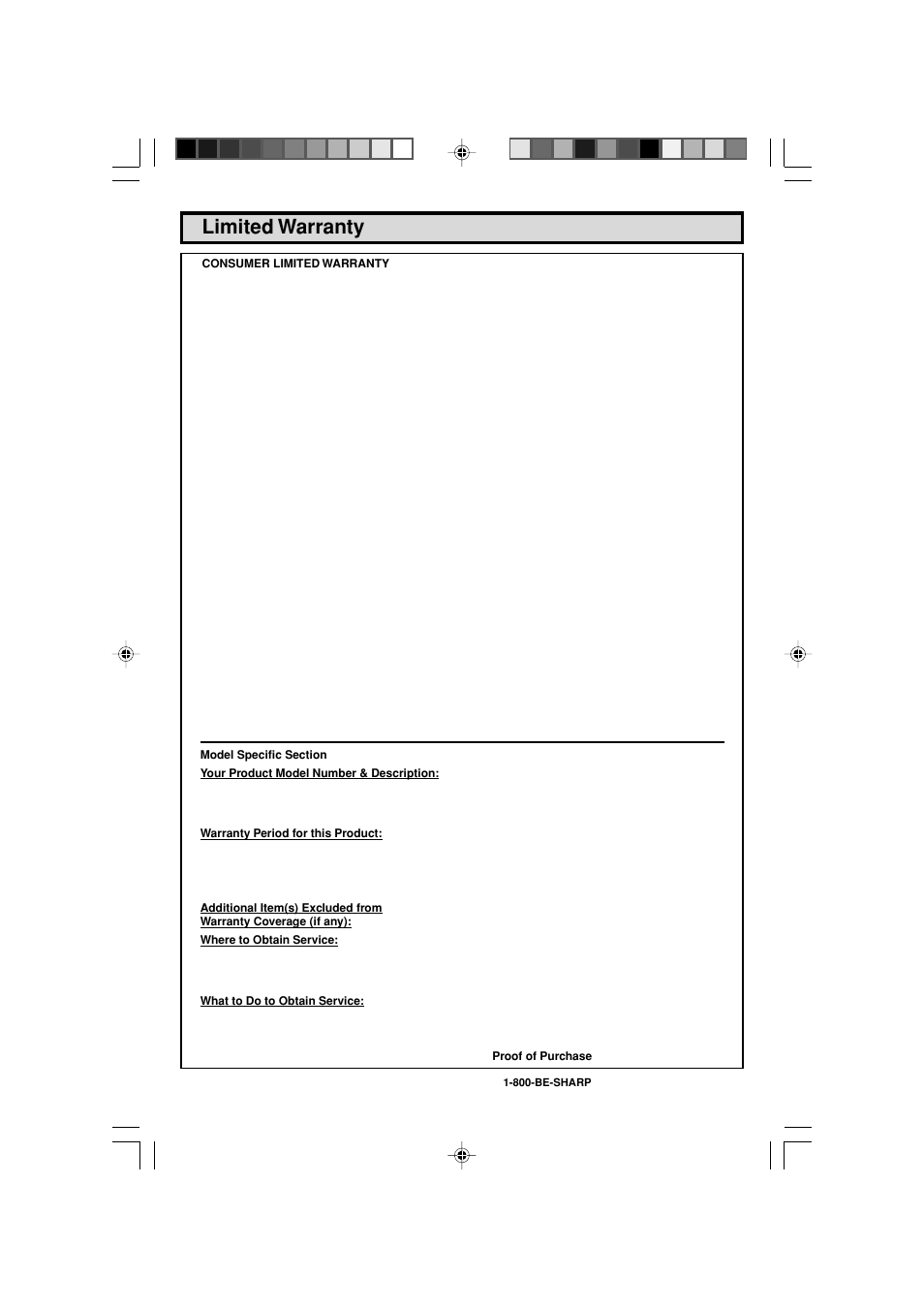 Limited warranty | Sharp 27F543 User Manual | Page 59 / 59