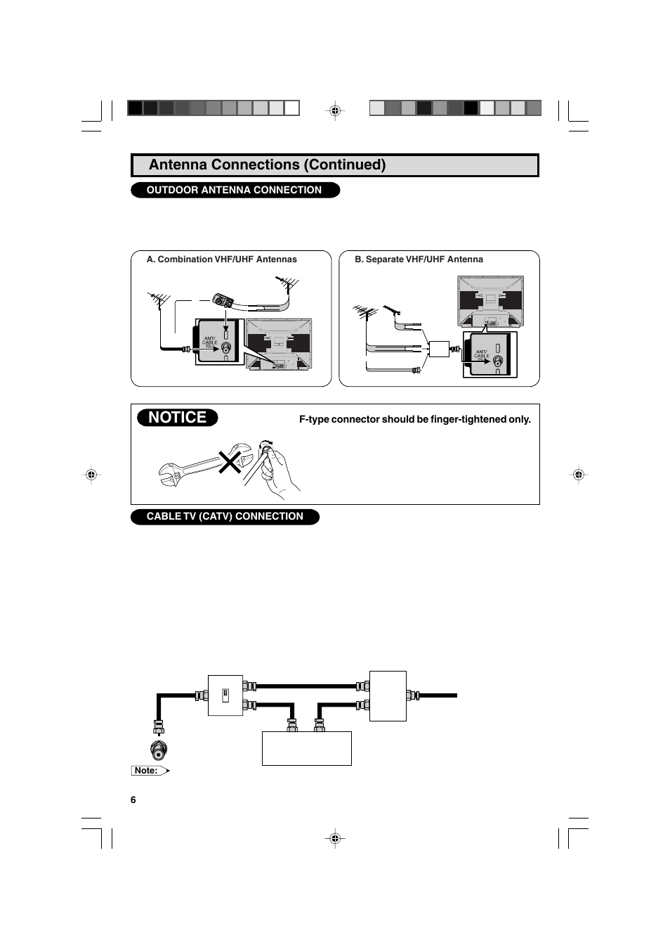 Notice, Antenna connections (continued) | Sharp 27F543 User Manual | Page 6 / 59