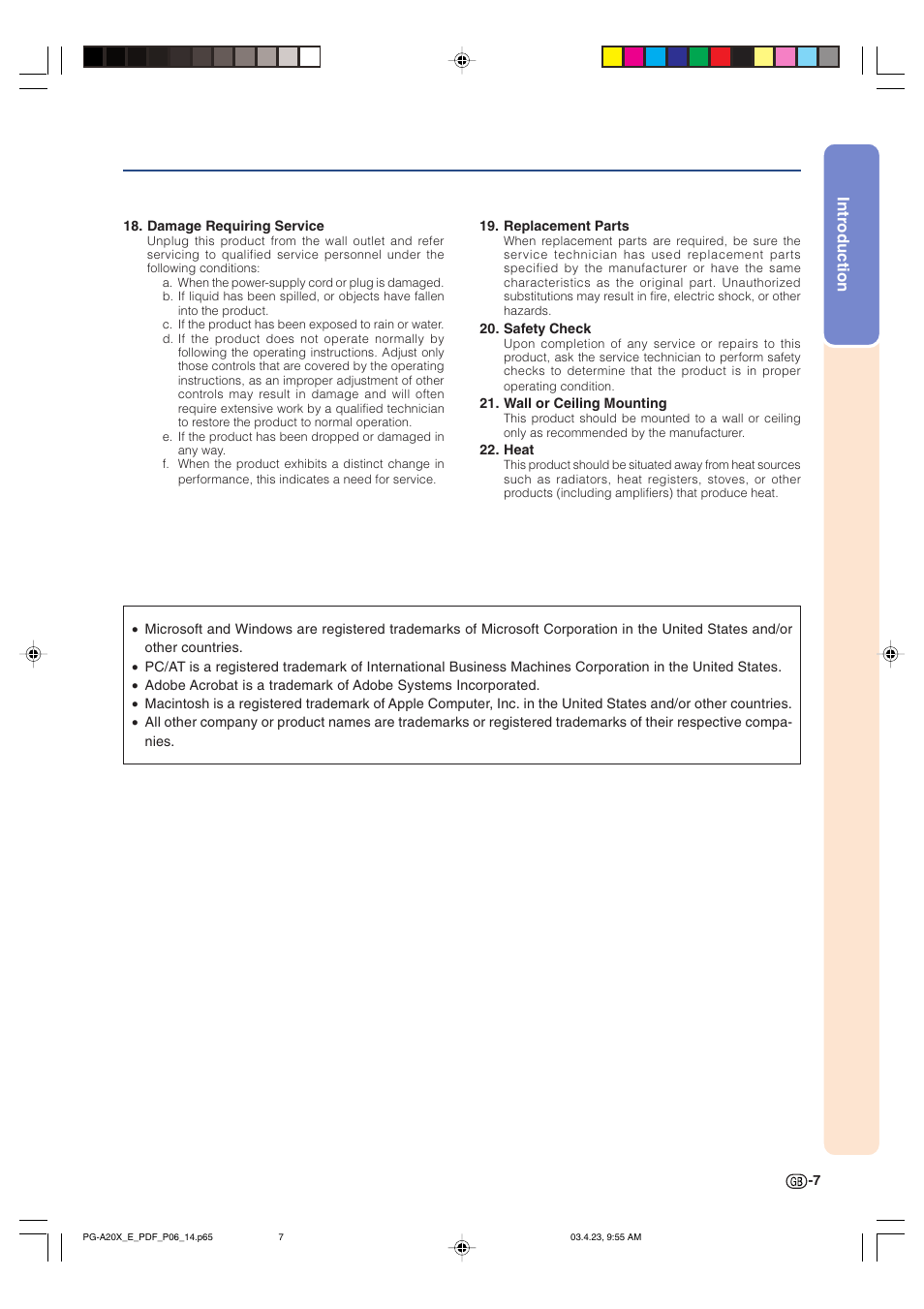 Sharp PG-A20X User Manual | Page 11 / 74