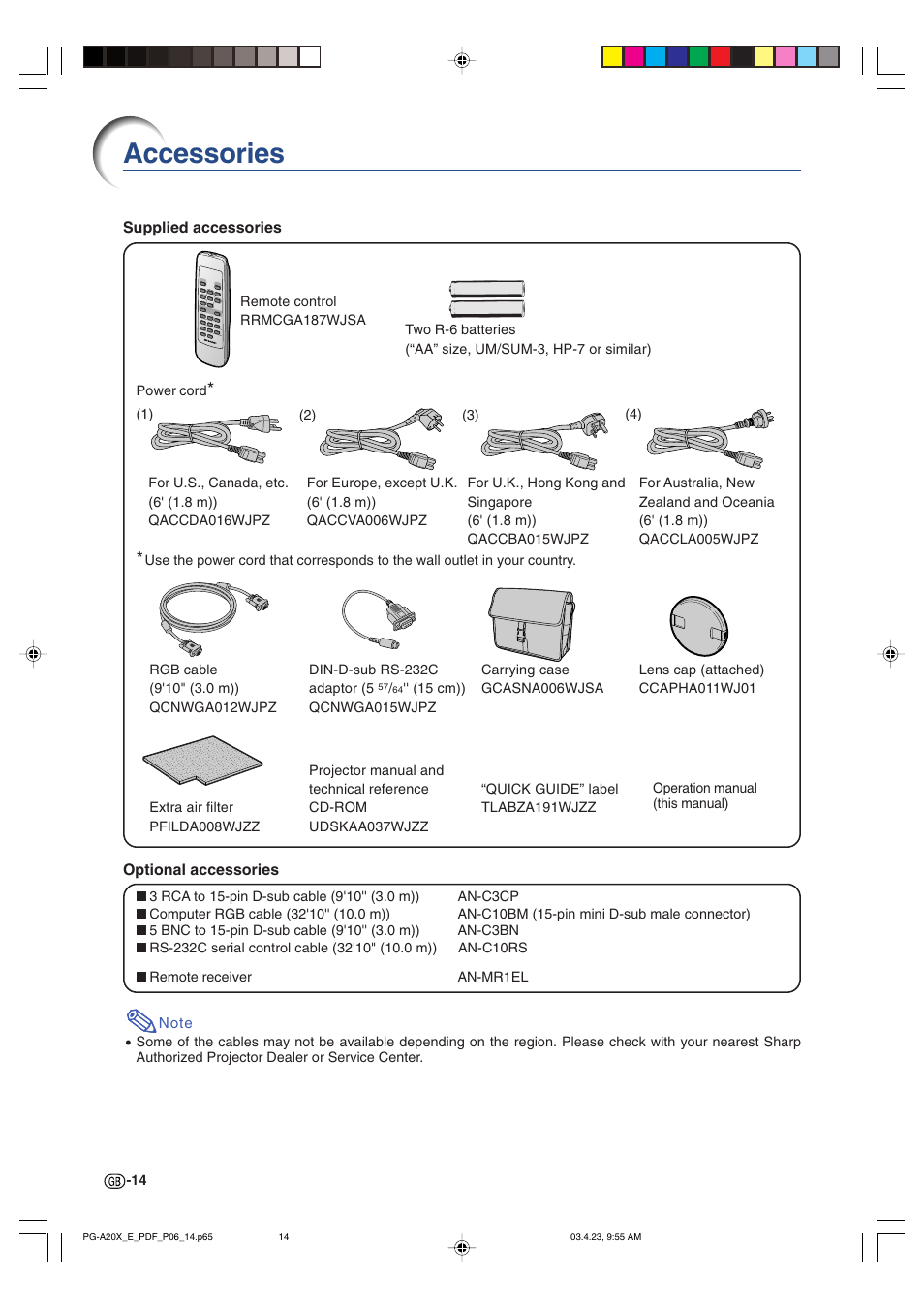Accessories | Sharp PG-A20X User Manual | Page 18 / 74