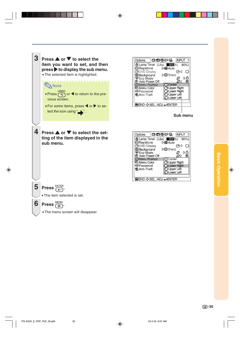 Sharp PG-A20X User Manual | Page 39 / 74