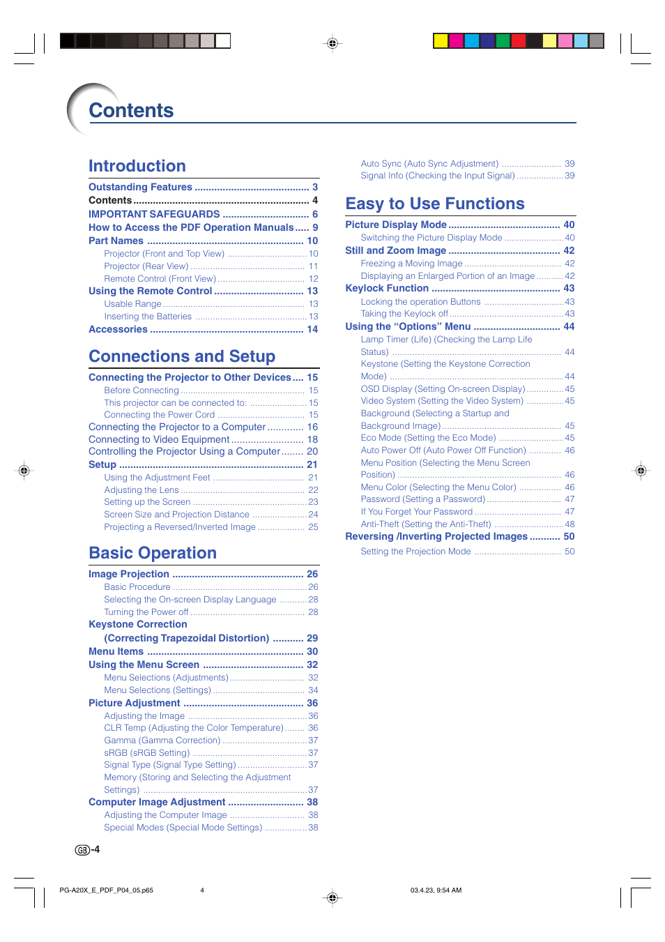 Sharp PG-A20X User Manual | Page 8 / 74