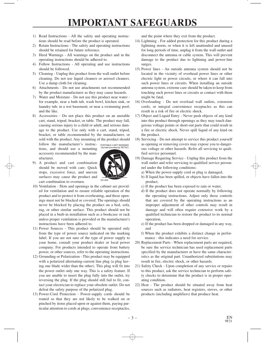 Important safeguards | Sharp DV-S1U User Manual | Page 3 / 40