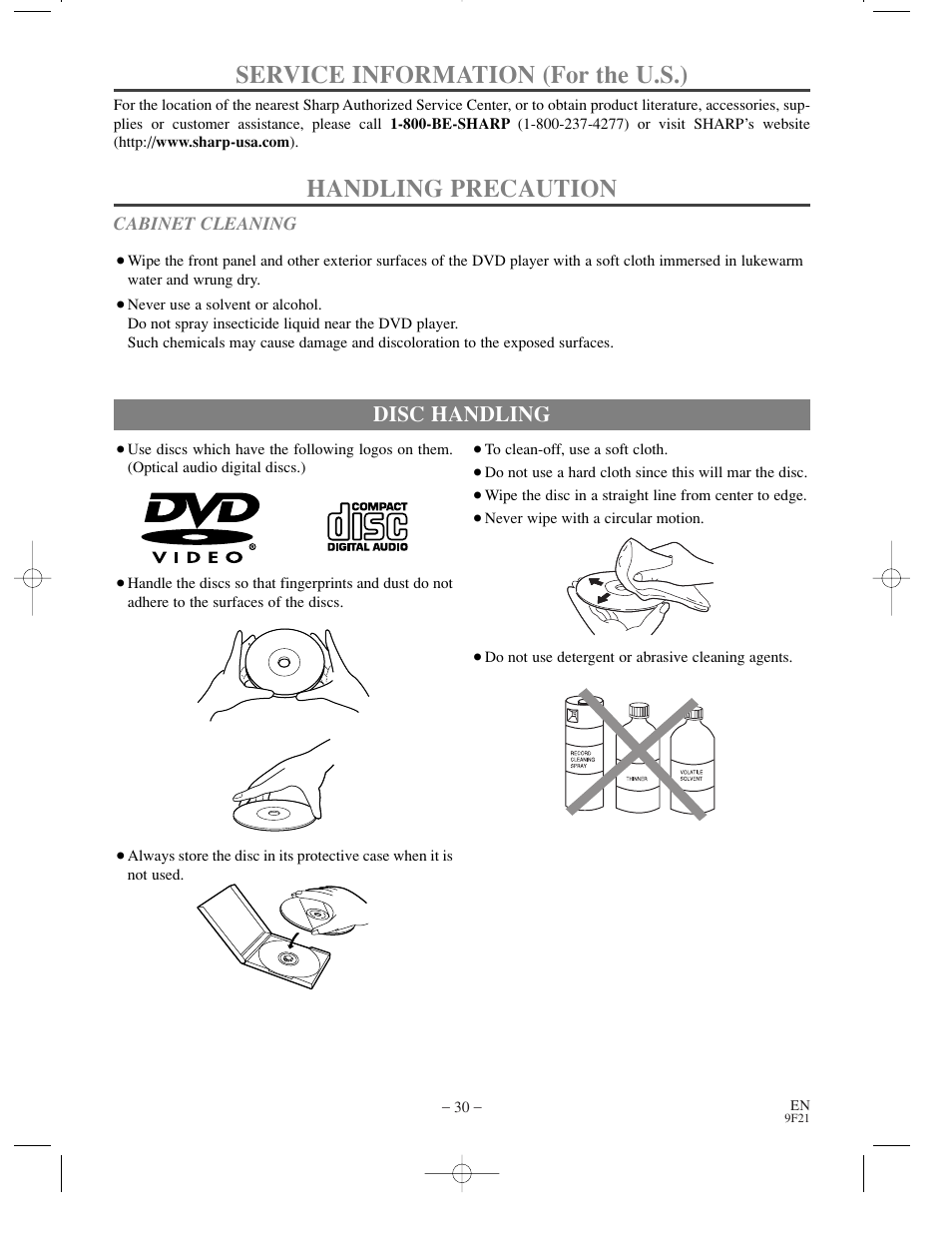 Disc handling | Sharp DV-S1U User Manual | Page 30 / 40