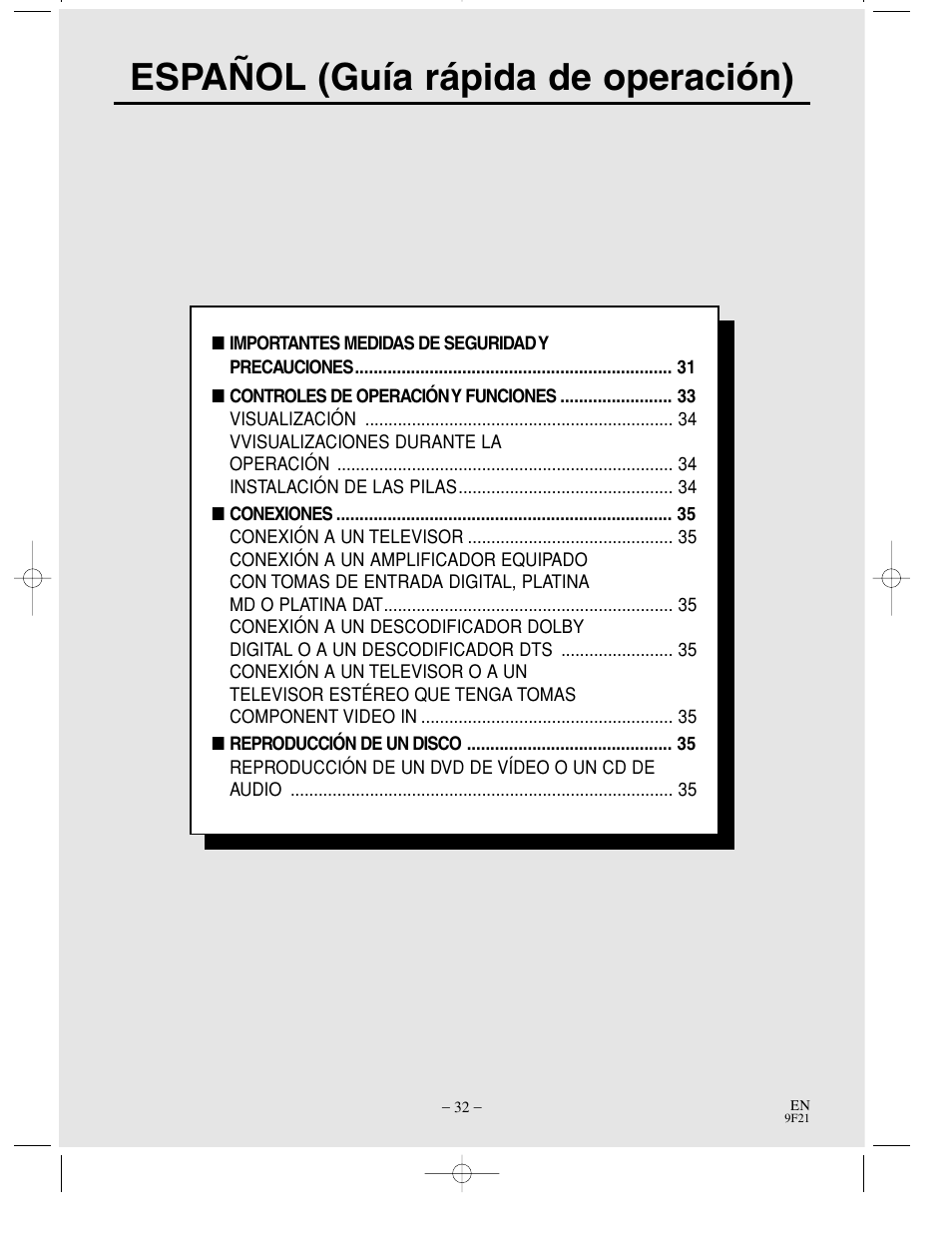 Español (guía rápida de operación) | Sharp DV-S1U User Manual | Page 32 / 40