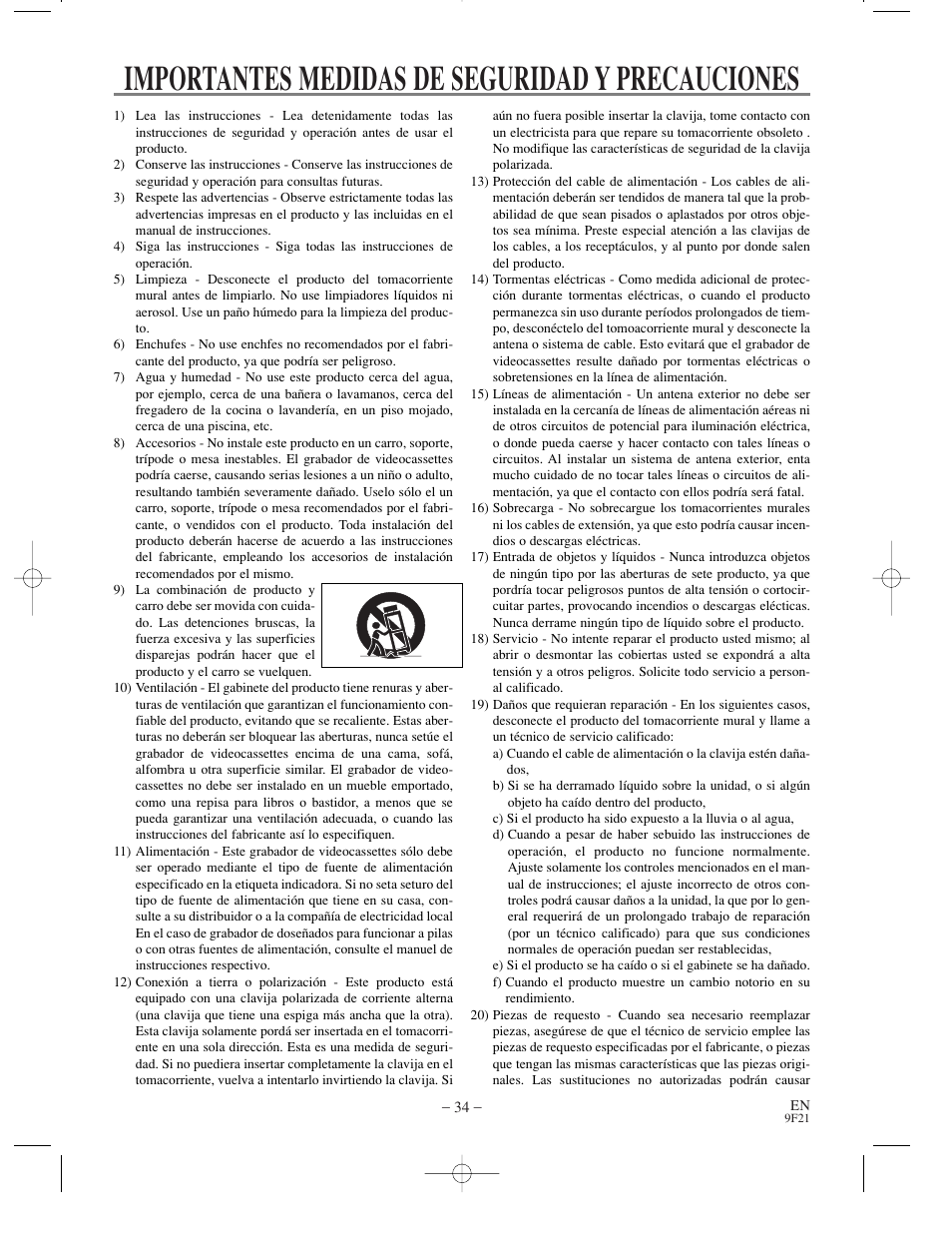 Importantes medidas de seguridad y precauciones | Sharp DV-S1U User Manual | Page 34 / 40