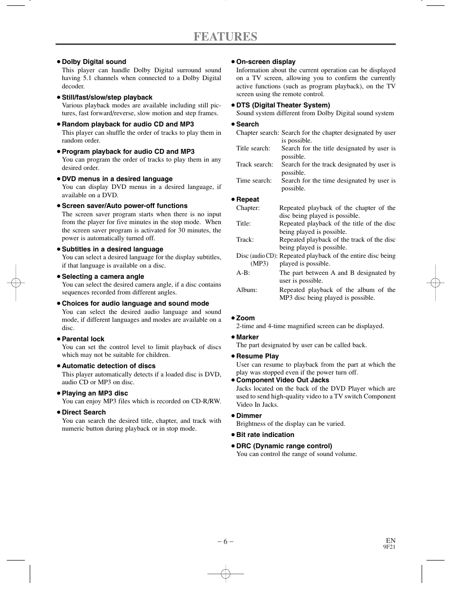 Features | Sharp DV-S1U User Manual | Page 6 / 40