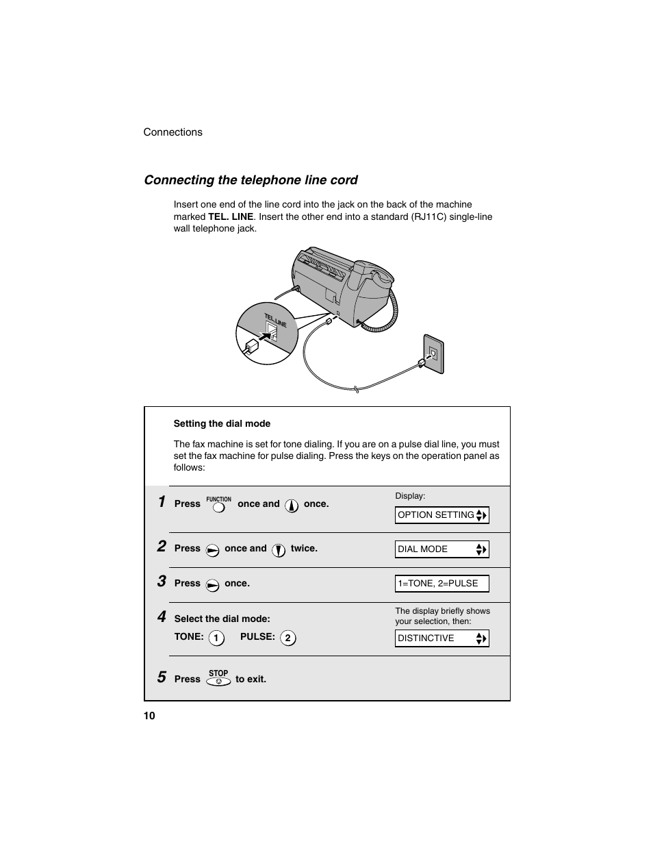 Connecting the telephone line cord | Sharp UX-P115 User Manual | Page 12 / 84