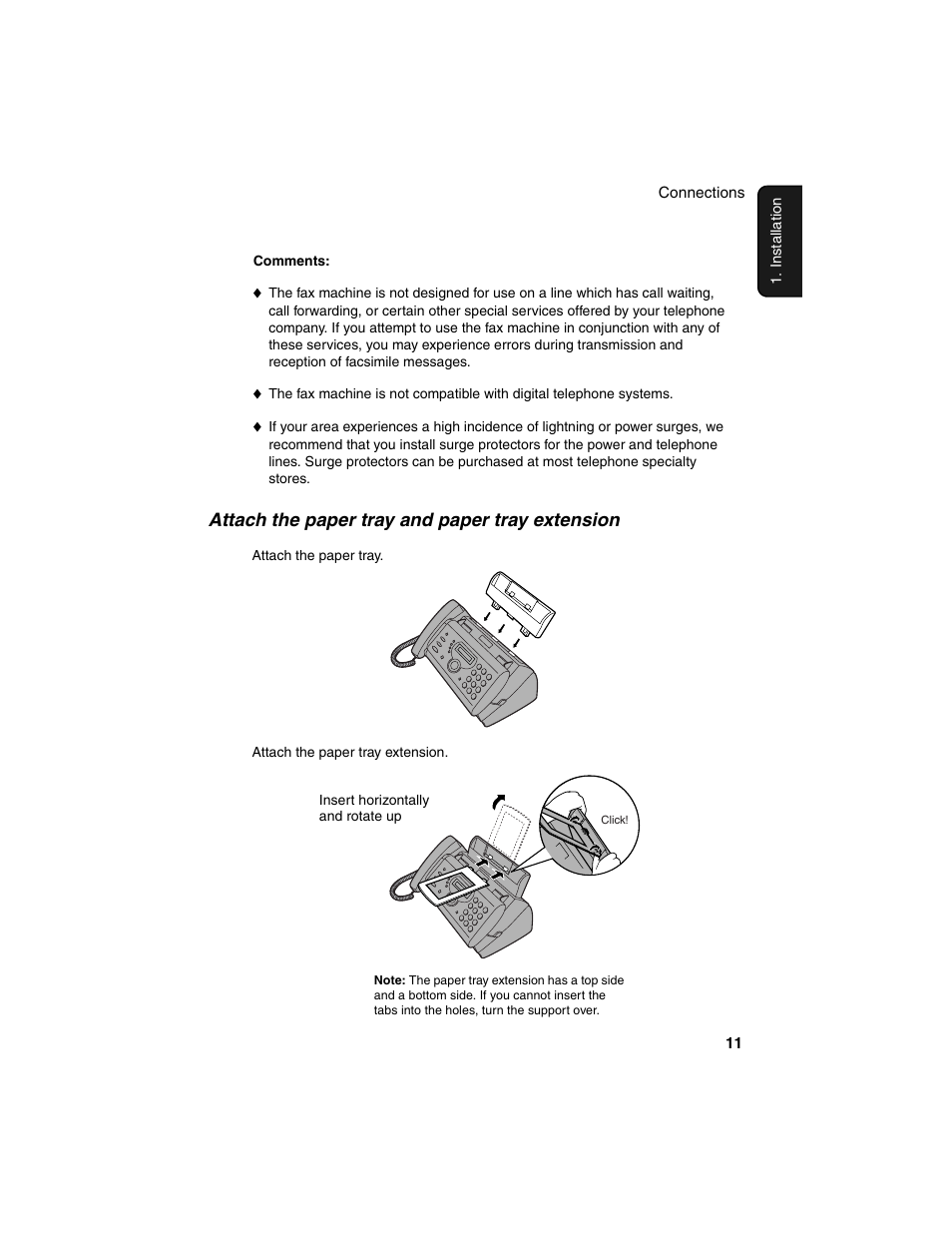 Attach the paper tray and paper tray extension | Sharp UX-P115 User Manual | Page 13 / 84