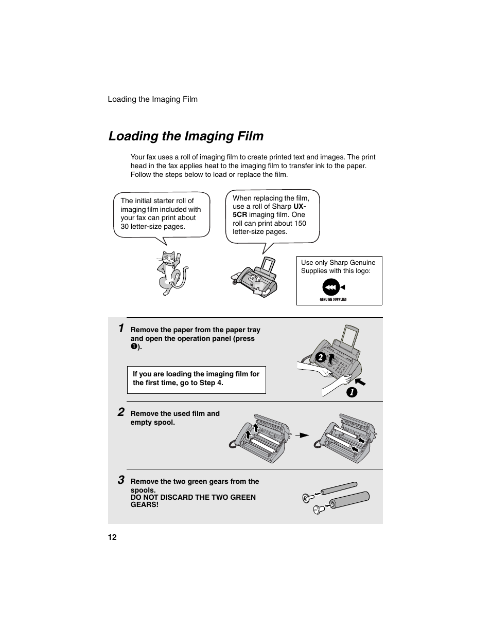 Loading the imaging film | Sharp UX-P115 User Manual | Page 14 / 84