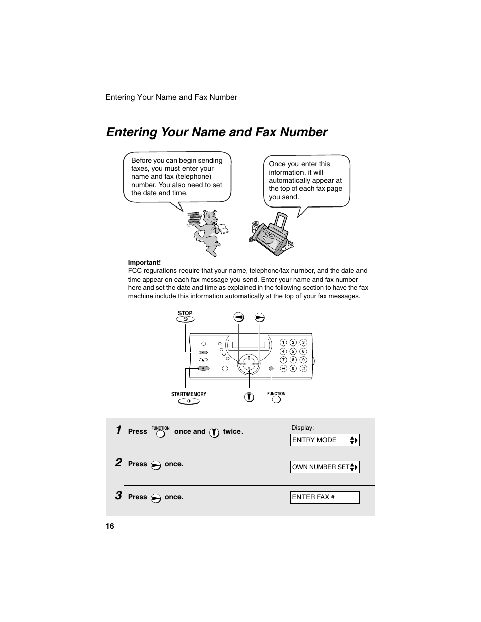 Entering your name and fax number | Sharp UX-P115 User Manual | Page 18 / 84