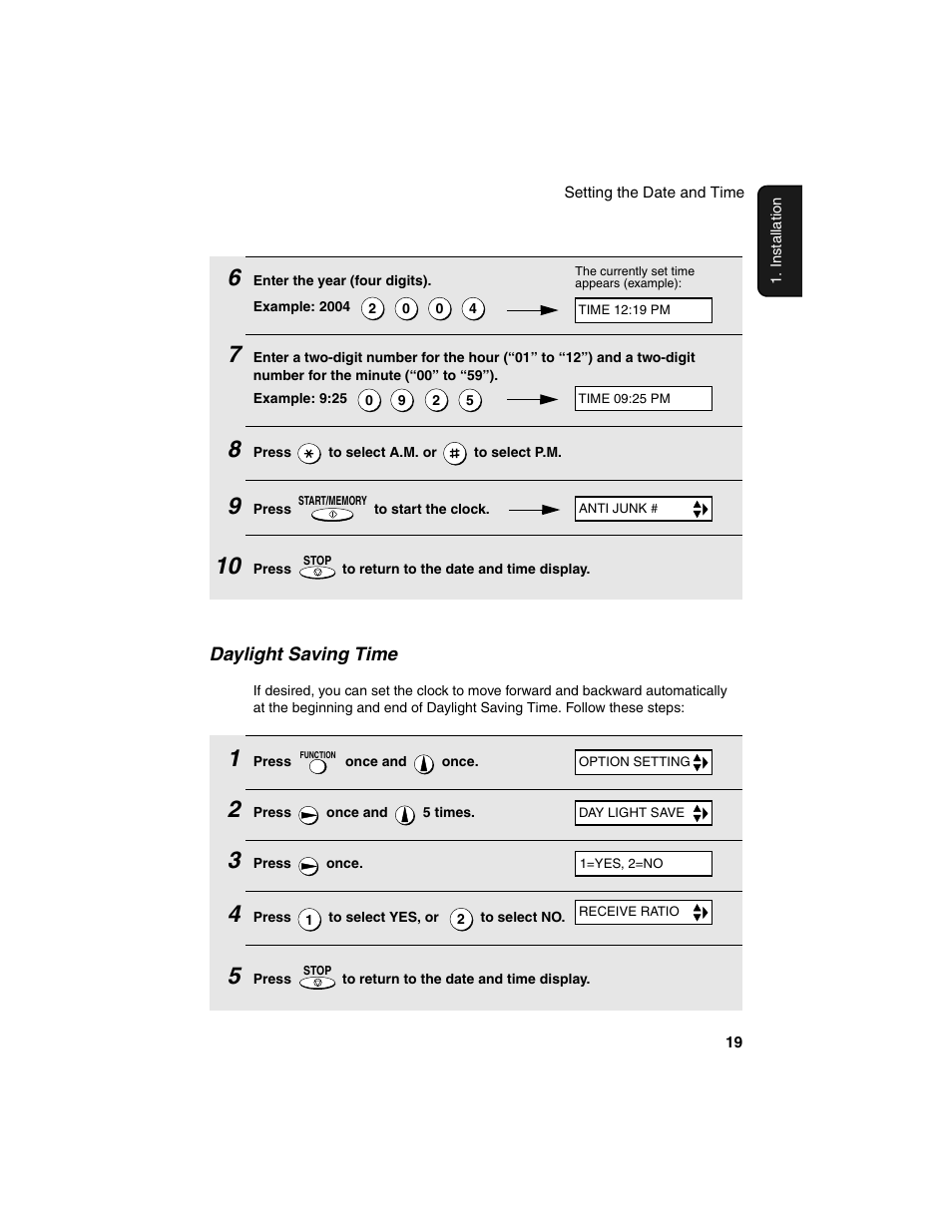 Daylight saving time | Sharp UX-P115 User Manual | Page 21 / 84