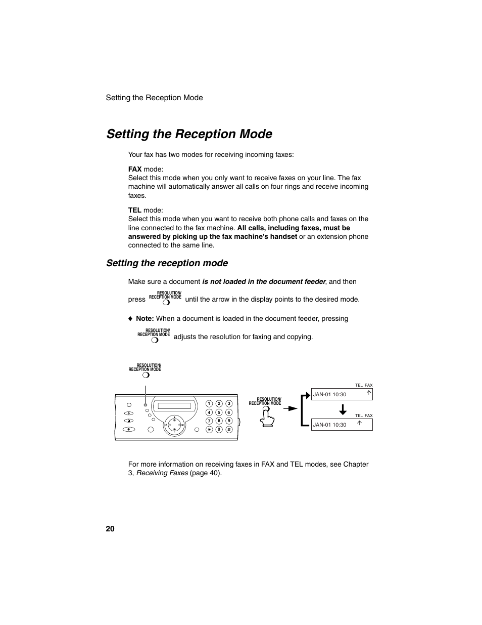 Setting the reception mode, Setting the reception mode 20 | Sharp UX-P115 User Manual | Page 22 / 84