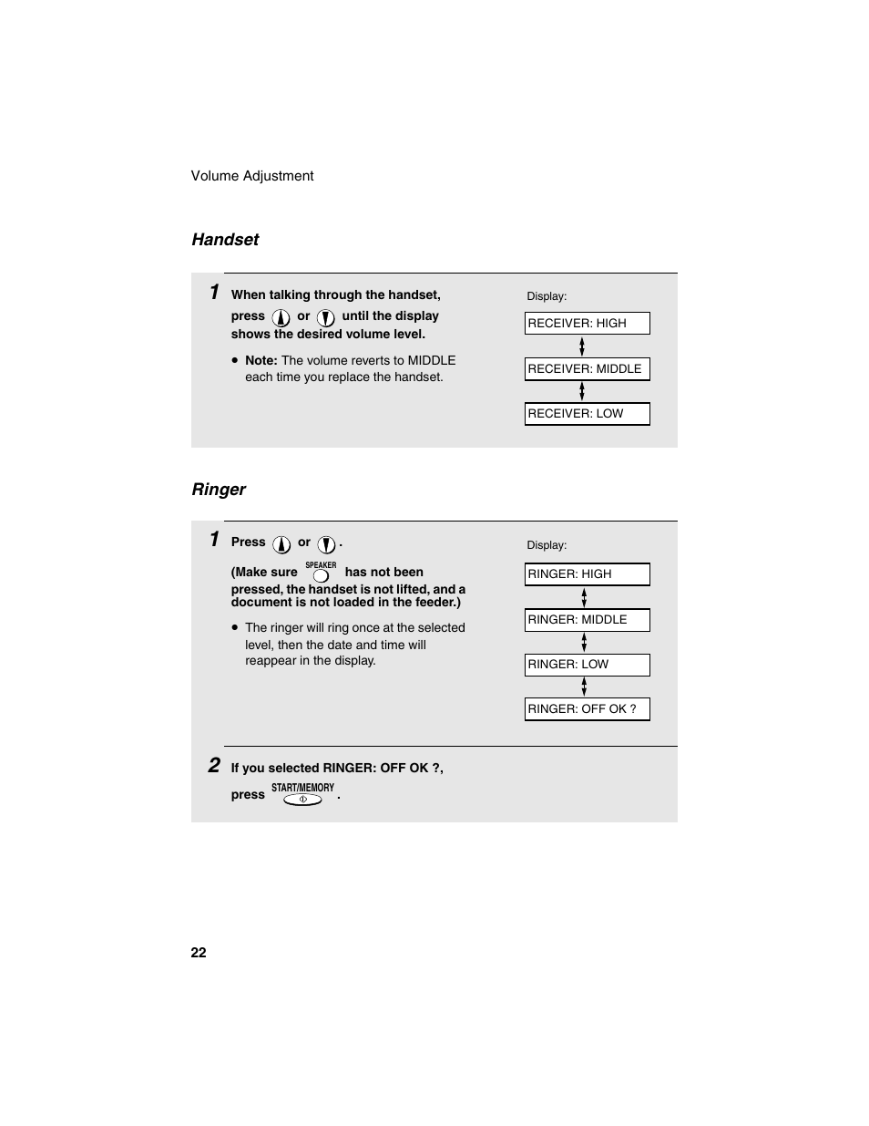 Ringer, Handset | Sharp UX-P115 User Manual | Page 24 / 84