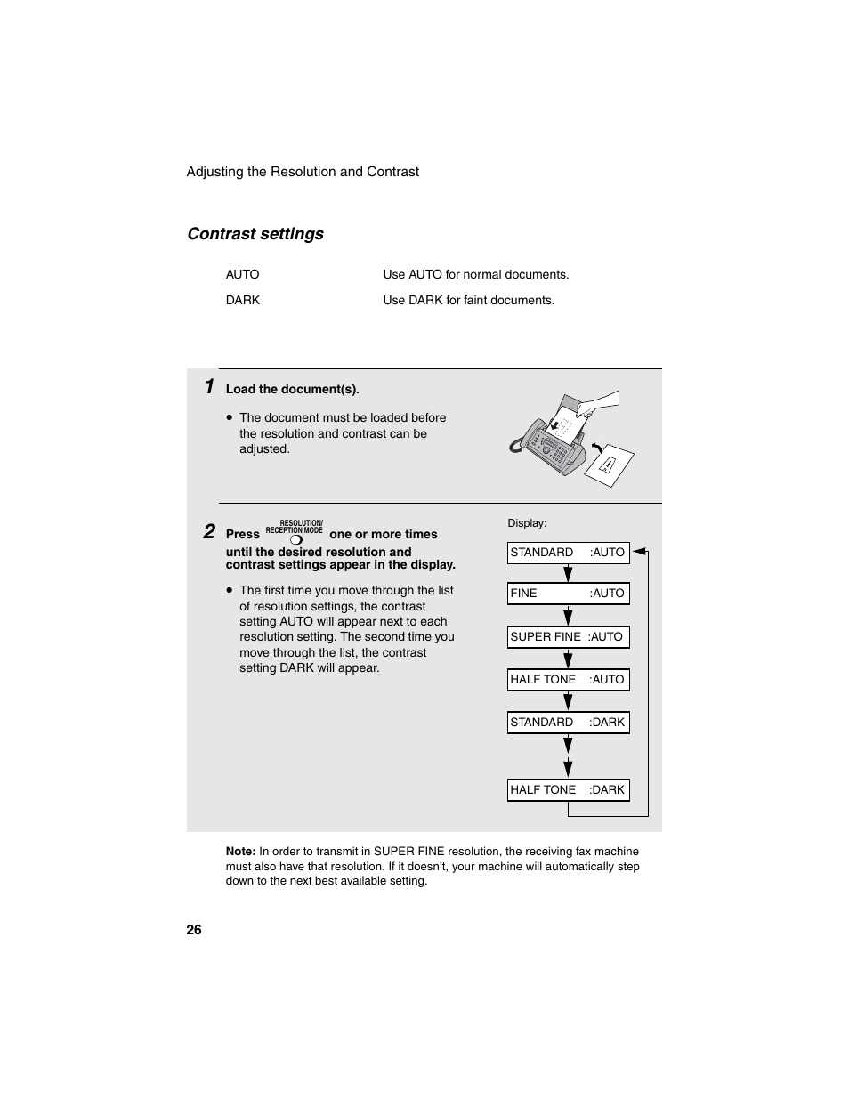 Contrast settings | Sharp UX-P115 User Manual | Page 28 / 84