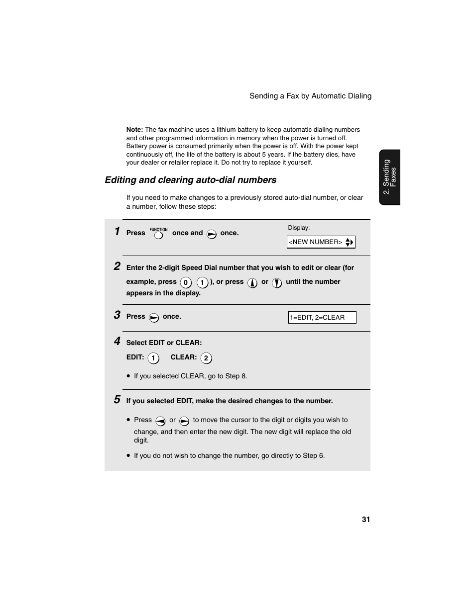 Editing and clearing auto-dial numbers | Sharp UX-P115 User Manual | Page 33 / 84