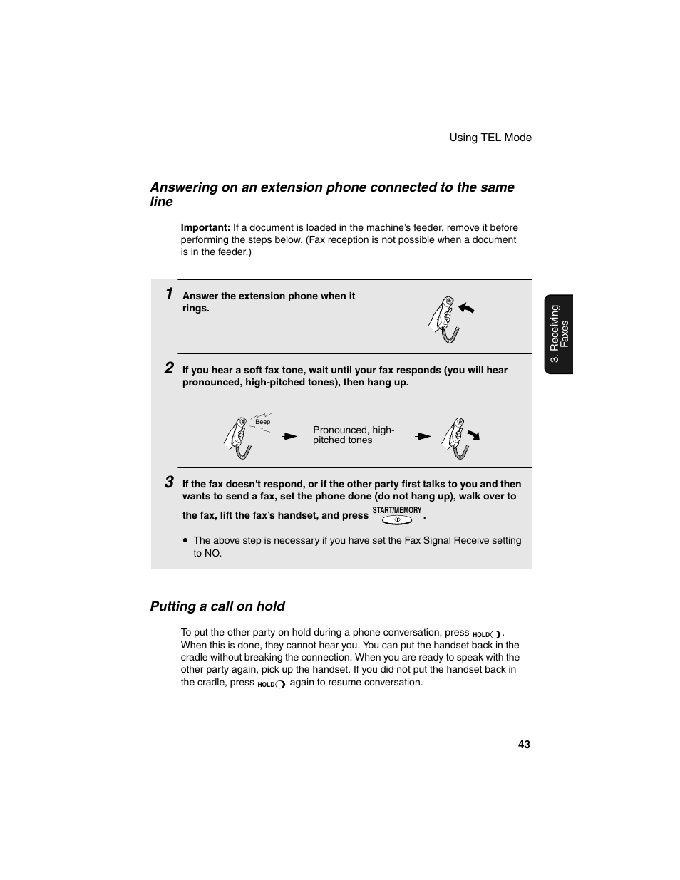 Putting a call on hold | Sharp UX-P115 User Manual | Page 45 / 84