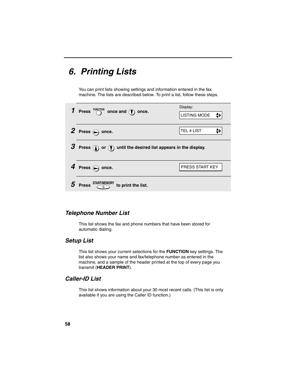 Printing lists | Sharp UX-P115 User Manual | Page 60 / 84