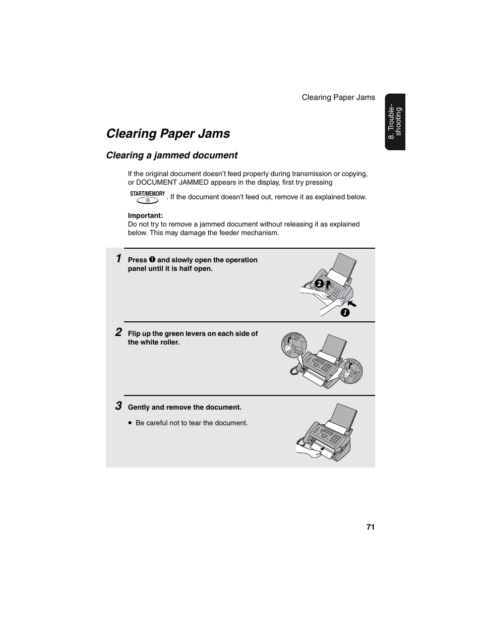 Clearing paper jams | Sharp UX-P115 User Manual | Page 73 / 84