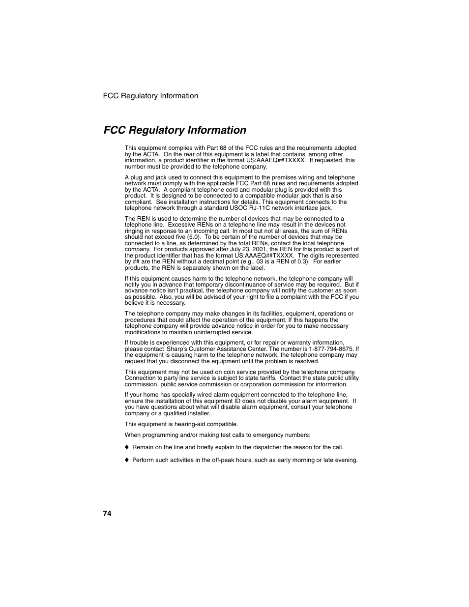 Fcc regulatory information | Sharp UX-P115 User Manual | Page 76 / 84