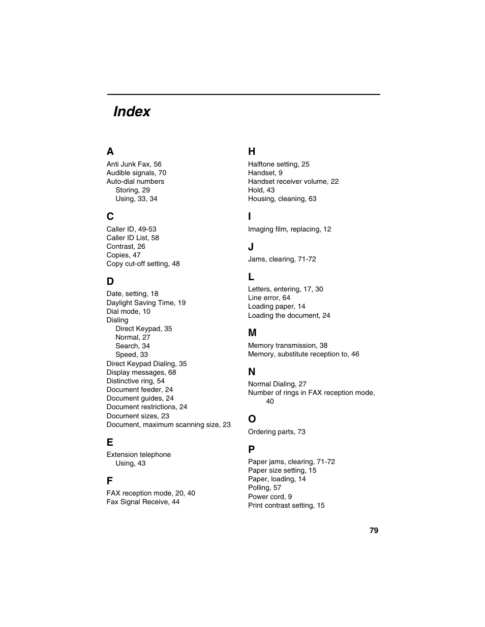 Index | Sharp UX-P115 User Manual | Page 81 / 84