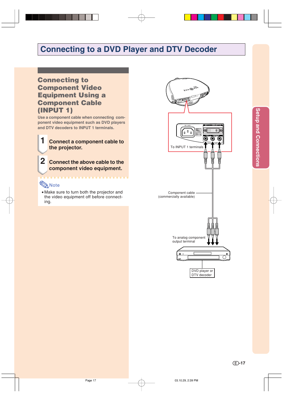Connecting to a dvd player and dtv decoder | Sharp DT-300 User Manual | Page 18 / 72