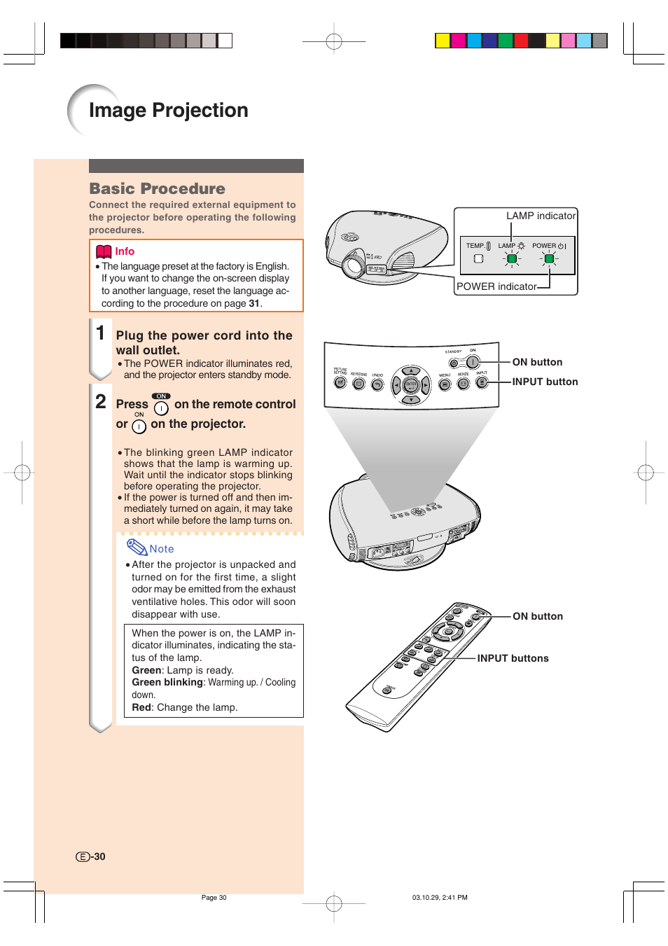 Image projection, Basic procedure | Sharp DT-300 User Manual | Page 31 / 72