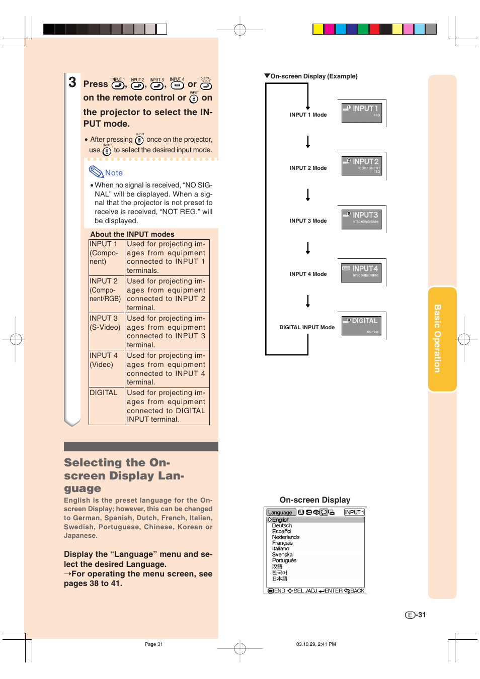 Selecting the on- screen display lan- guage | Sharp DT-300 User Manual | Page 32 / 72