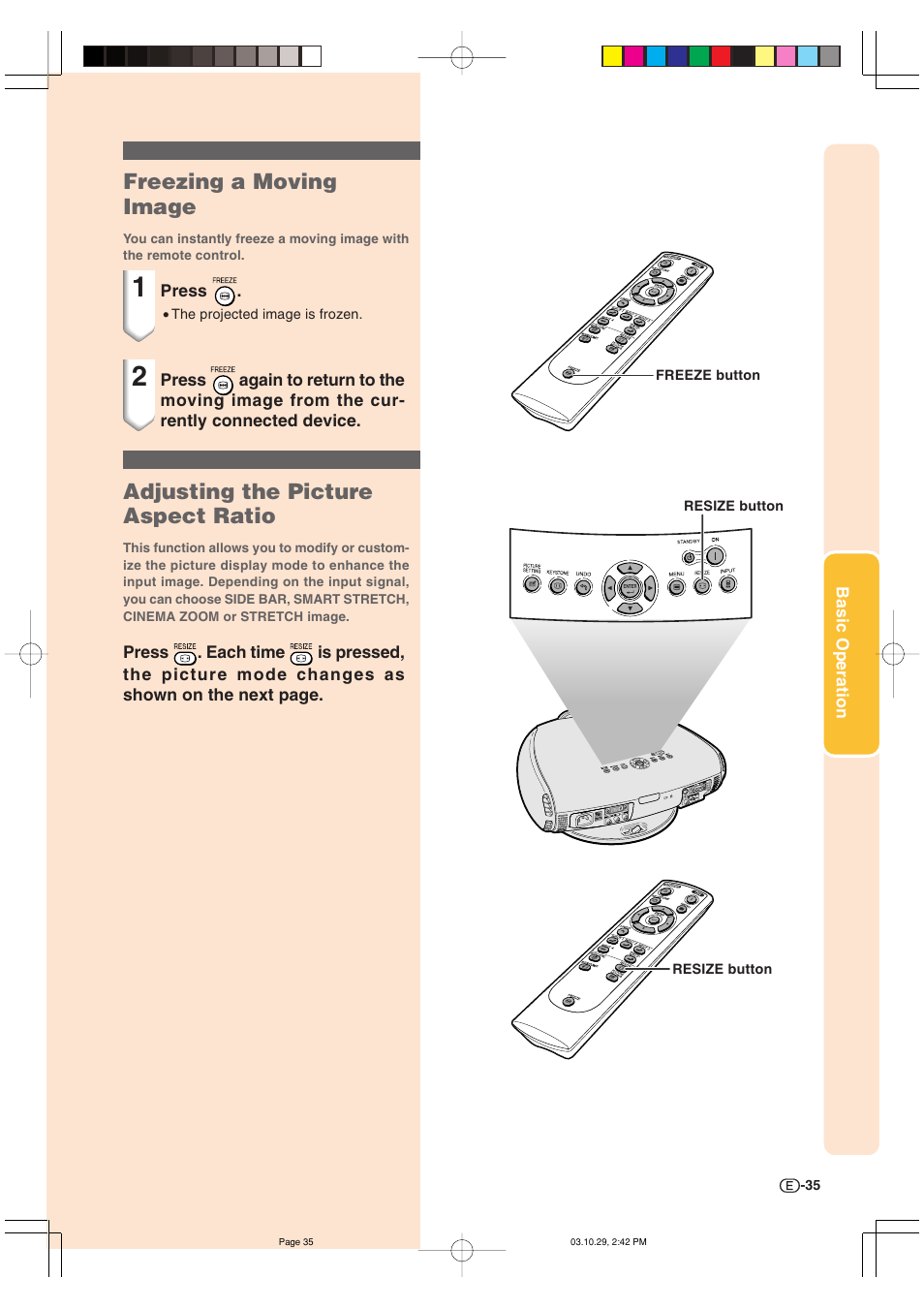 Freezing a moving image, Adjusting the picture aspect ratio | Sharp DT-300 User Manual | Page 36 / 72