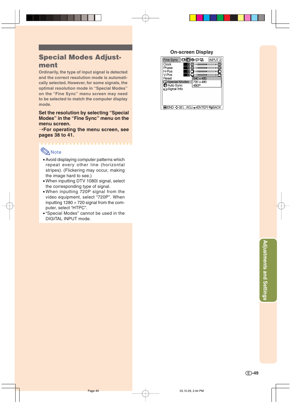 Special modes adjust- ment | Sharp DT-300 User Manual | Page 50 / 72
