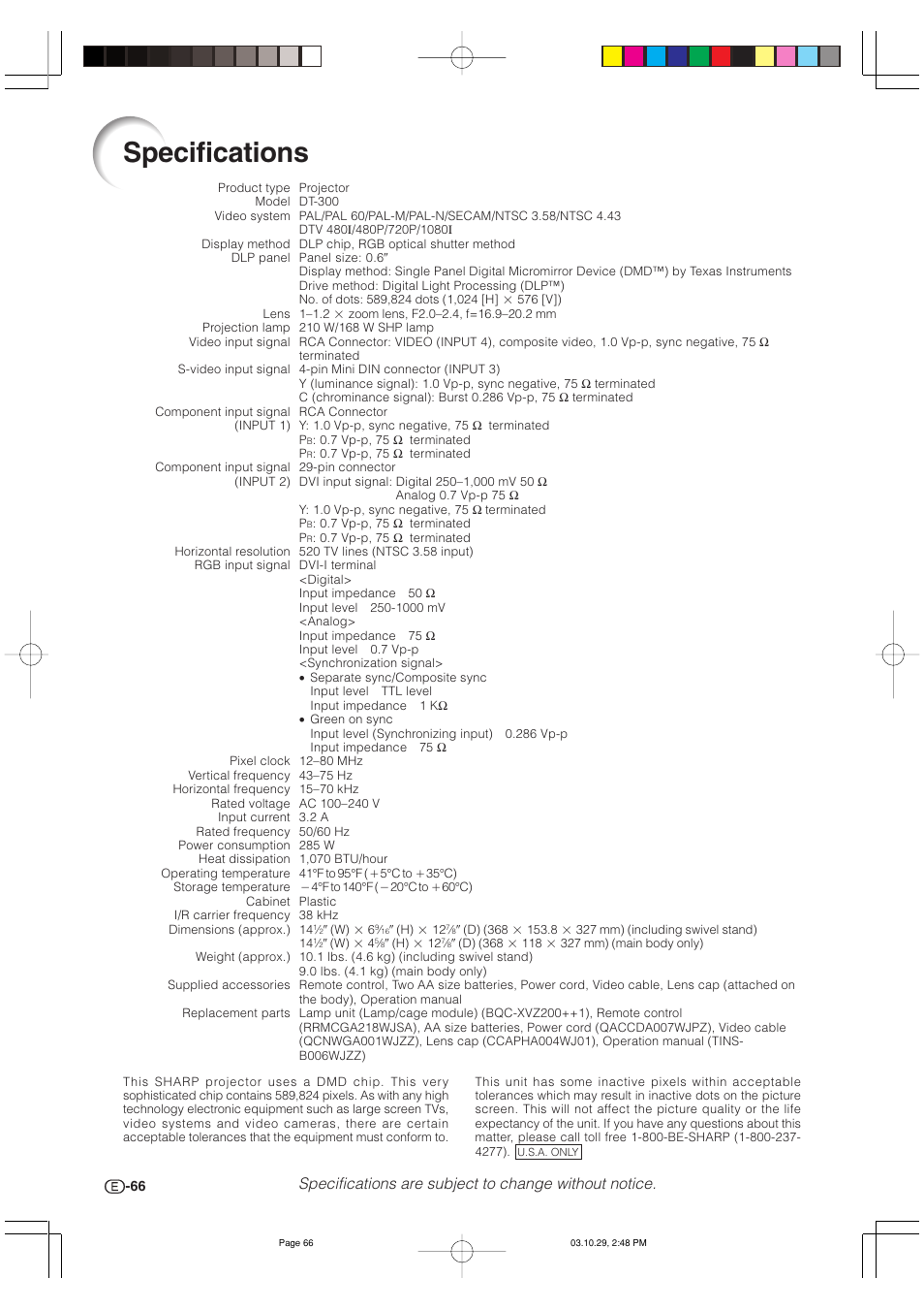 Specifications | Sharp DT-300 User Manual | Page 67 / 72