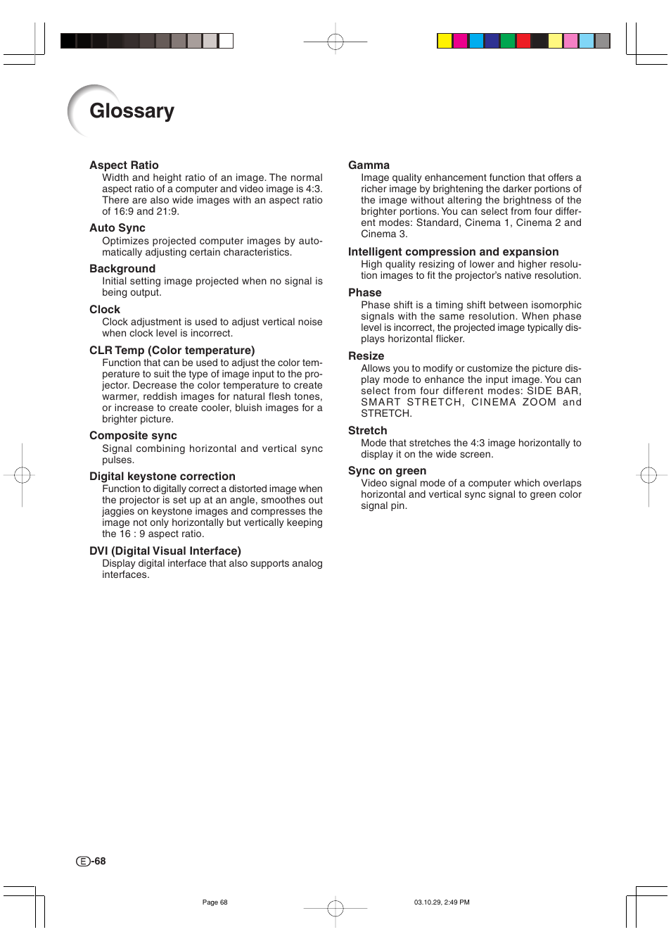 Glossary | Sharp DT-300 User Manual | Page 69 / 72