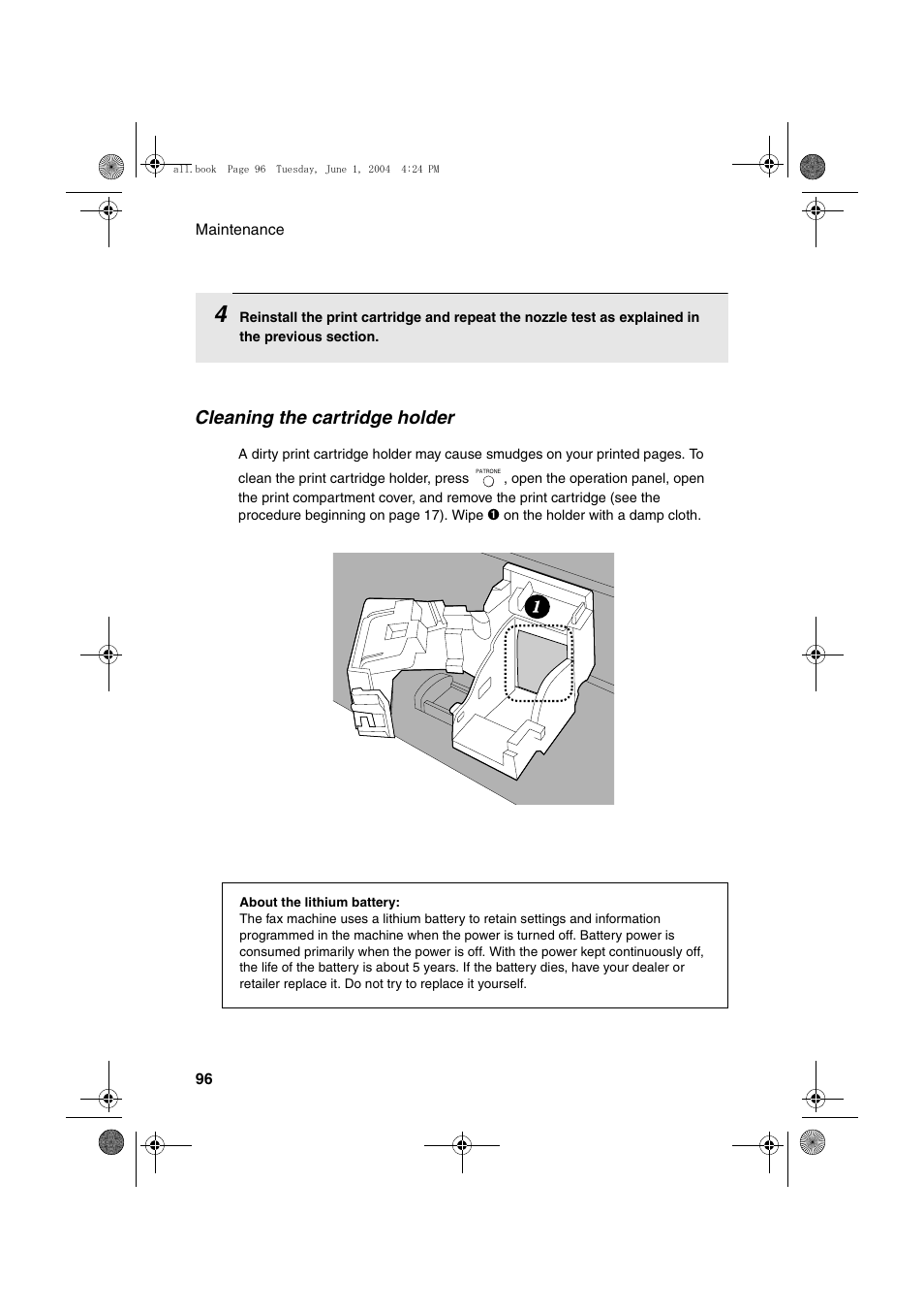 Cleaning the cartridge holder | Sharp UX-B30 User Manual | Page 100 / 115