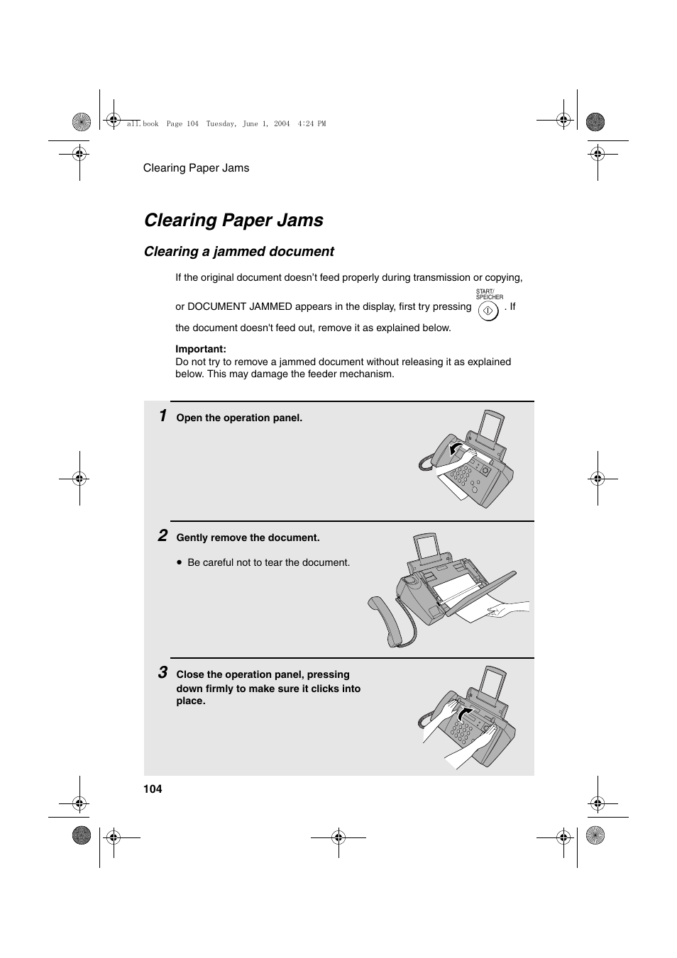 Clearing paper jams | Sharp UX-B30 User Manual | Page 108 / 115